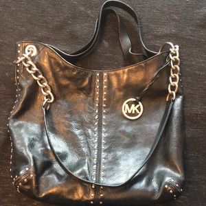 Black leather bag.